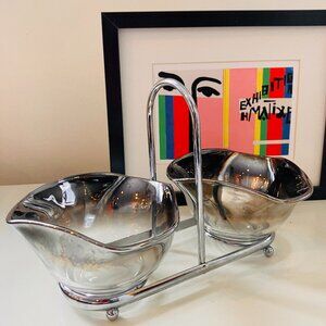 Vintage Dorothy Thorpe Glass Dip/Condiment Bowls with Stand 1960's